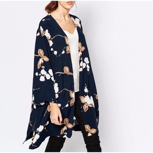 GANNI Rosemont Crepe Black Floral Belted Kimono